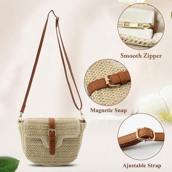 Small Straw Beach Bag with Adjustable Shoulder Strap - Chic Summer Handbag - Picture 6 of 7